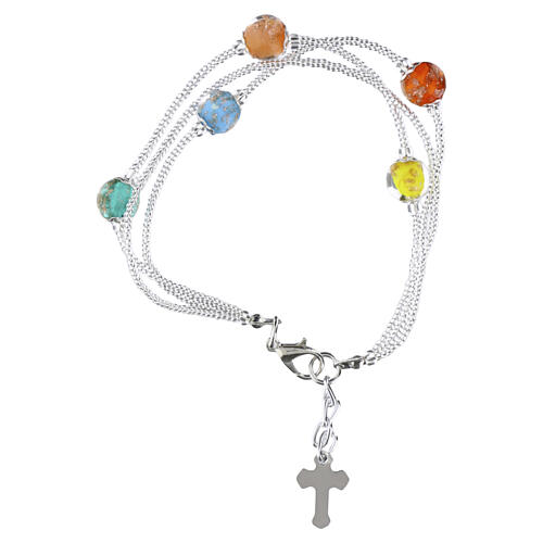 Three‑wrap Multicolor Cross Bracelet with 5 mm Murano Glass Beads, Silver Finish 2
