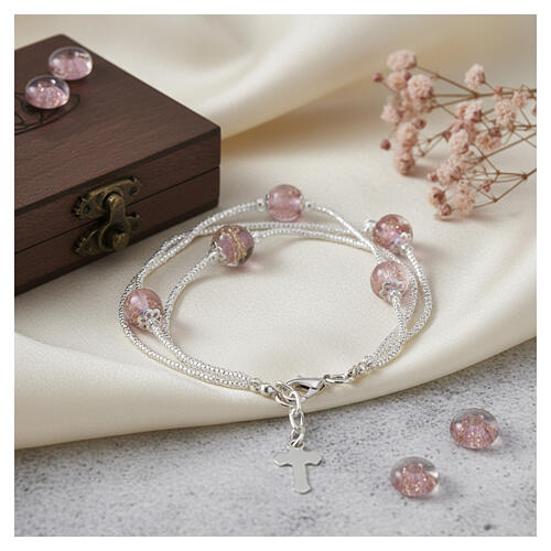 Armband Manin, dreireihig, Murano-Glasperlen in Rosa und Lila 2