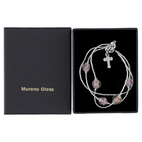 Triple Wrap Bracelet with 5 mm Murano Glass Beads, Pink and Lilac Silver Finish 5