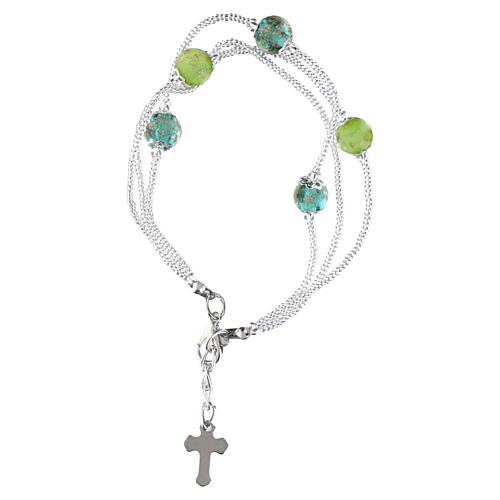 Pulsera tres vueltas perlas vidrio Murano 5 mm verdes acabado plateado 4
