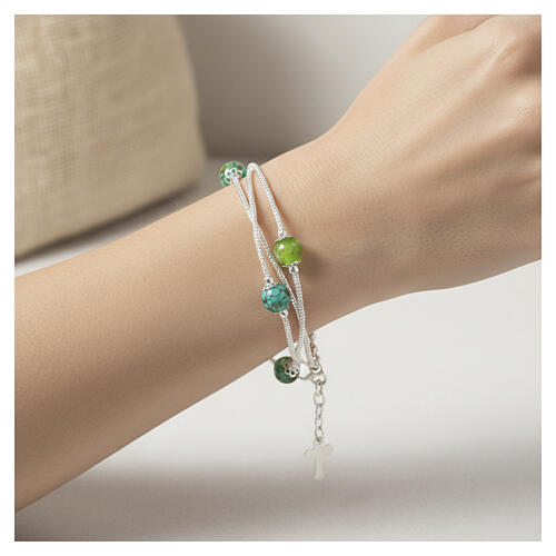 Bracciale tre giri perle vetro Murano 5mm verdi finitura argento 2