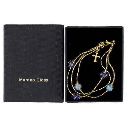 Armband Manin, dreireihig, Murano-Glasperlen 5 mm in Blau, goldfarbene Ausführung 3