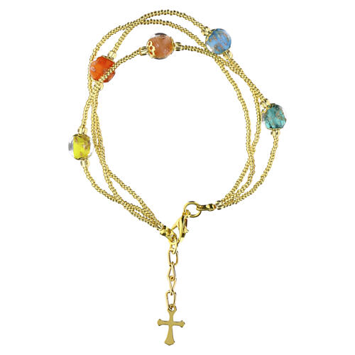 Pulsera 3 vueltas perlas vidrio de Murano 5 mm, acabado oro, multicolor 3