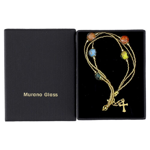 Pulsera 3 vueltas perlas vidrio de Murano 5 mm, acabado oro, multicolor 4