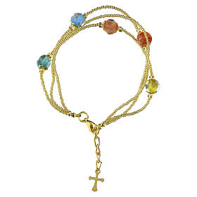Bracelet 3 tours en perles de verre de Murano 5 mm, finition dorée, multicolore