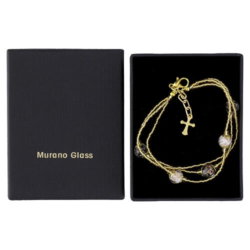 Armband Manin, dreireihig, Murano-Glasperlen 5 mm in Schwarz und Weiß, goldfarbene Ausführung 4