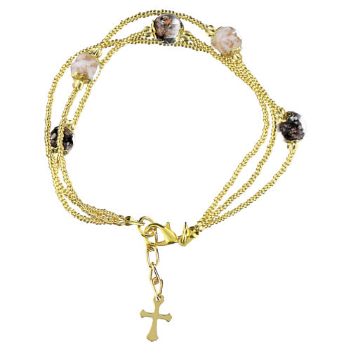 Bracciale 3 giri perle 5mm vetro di Murano colore nero e bianco finitura oro 1