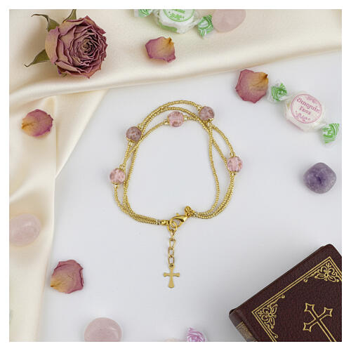 3‑wrap bracelet with 0.2-inch Murano glass beads, gold, lilac and pink 2