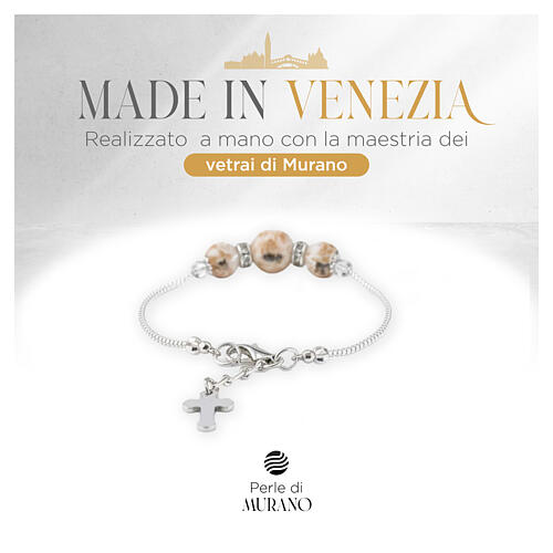 Bransoletka z pereł 10 mm ze szkła Murano, biała, wykończenie srebrne 2