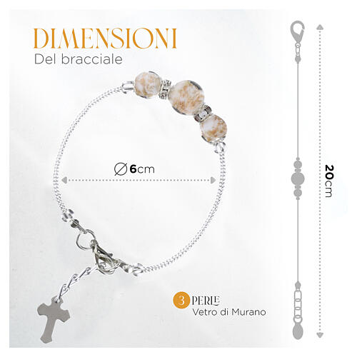 Cross Bracelet 10mm White Murano Glass Pearls, Silver Finish 3