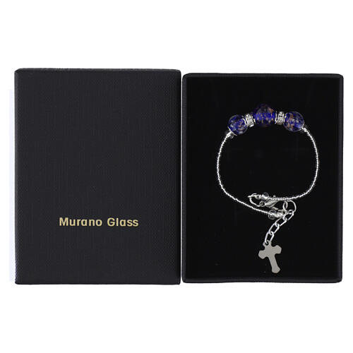 Pulsera mujer vidrio de Murano azul perlas de 10 mm acabado plata 5