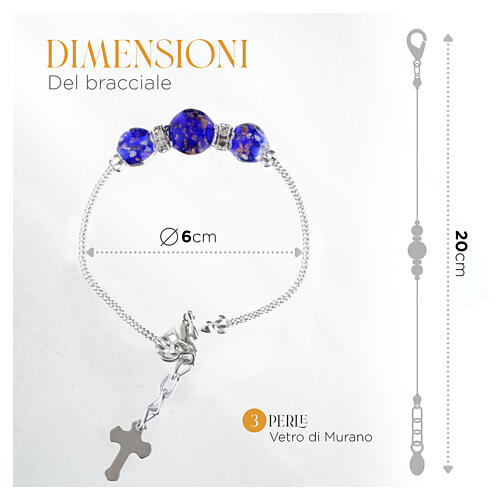 Bracciale donna vetro di Murano blu perle da 10mm finitura argento 3