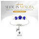 Pulseira feminina em vidro de Murano azul com contas de 10 mm e acabamento prateado s2