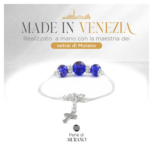 Women's Blue Murano Glass Bracelet with 10mm Beads, Silver Finish 2