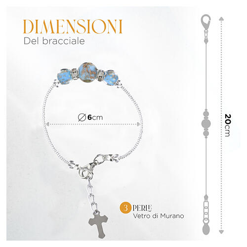 Bracciale donna vetro di Murano celeste finitura argento con perle tonde da 10mm 3