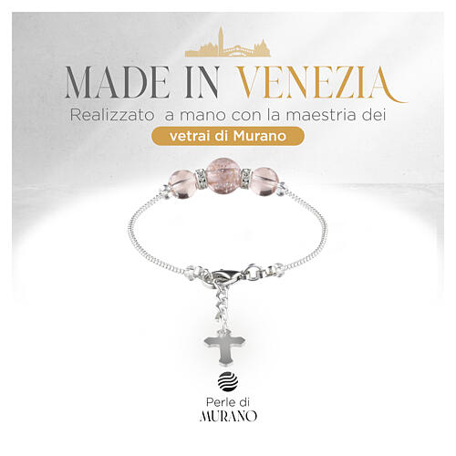 Pulsera LUCY rosa perlas 10 mm vidrio de Murano acabado plata 3