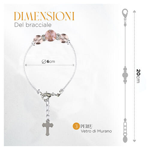 Pulseira cor-de-rosa com pérolas 10 mm em vidro de Murano, acabamento prata 4