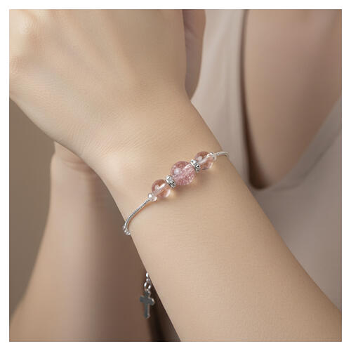Pink 10mm Murano Glass Pearl Bracelet with Silver Finish 2