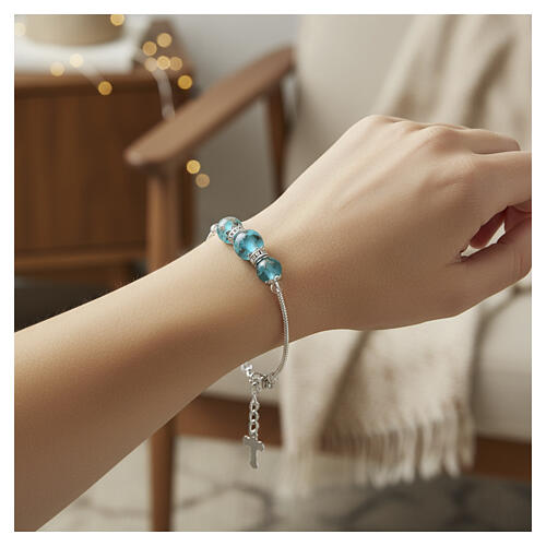 Green Murano Glass Bead Bracelet with Silver Details 10 mm 2
