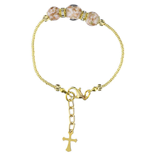 Bracciale donna perle 10mm vetro di Murano bianco croce finitura oro 4