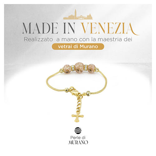 Women's bracelet with 10mm white Murano glass pearls and gold-finish cross 2
