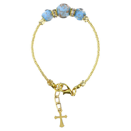 Pulsera perlas Murano celeste 10 mm con cierre dorado 4