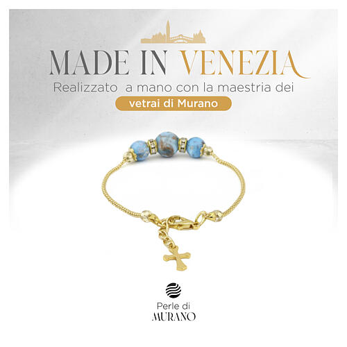 Bracelet perles de Murano bleu ciel 10 mm avec fermoir doré 2