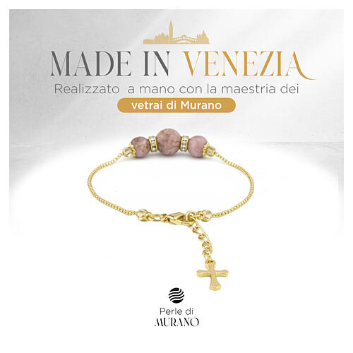 0.2-inch lilac Murano glass bead bracelet with gold-tone cross 2