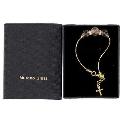 Pulsera 10 mm acabado oro con perlas rosas de vidrio de Murano 7