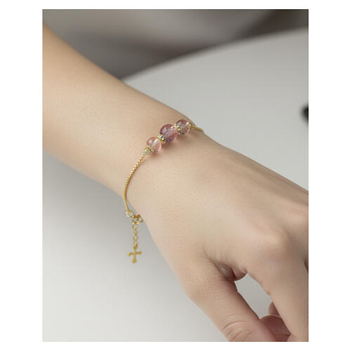 Bracciale 10mm finitura oro con perle rosa in vetro Murano 2