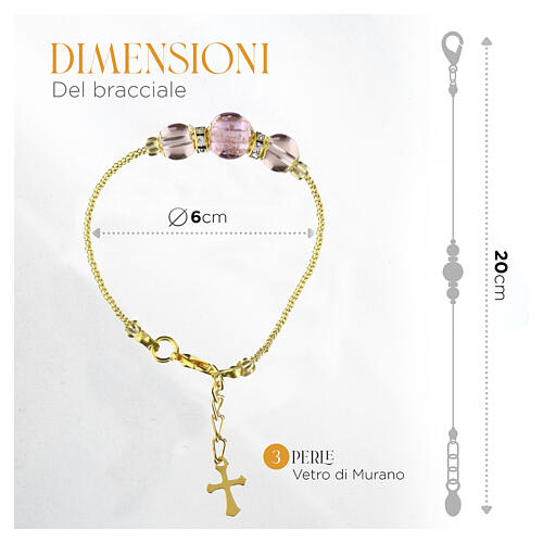 Pulseira 10 mm acabamento dourado com contas cor-de-rosa em vidro de Murano 4