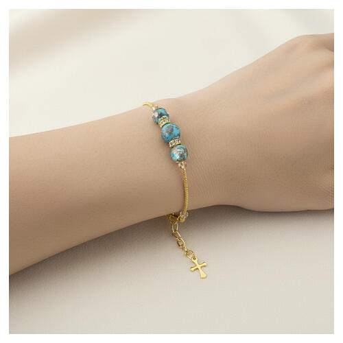 Gold Bracelet with Green Murano Glass Beads 10 mm 2