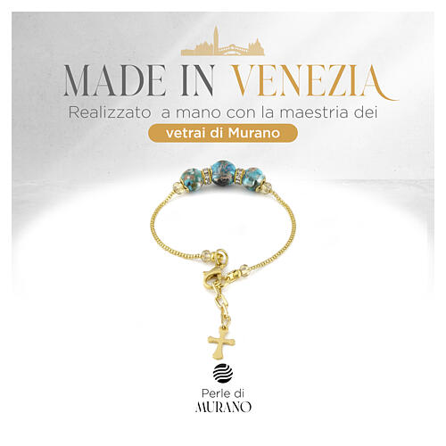 Gold Bracelet with Green Murano Glass Beads 10 mm 3