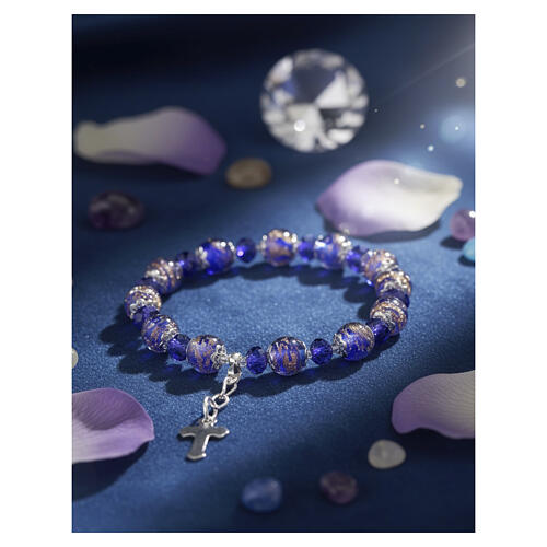 Pulsera cristales Bohemia 5 mm y perlas Murano 10 mm azul acabado plateado 2