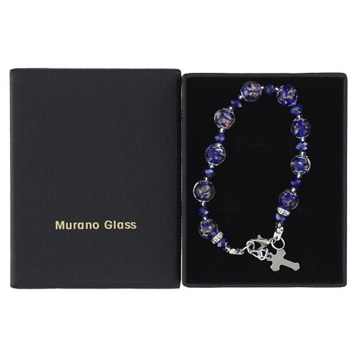 Bracelet with 5mm Bohemian crystals and 10mm blue Murano beads, silver finish 4