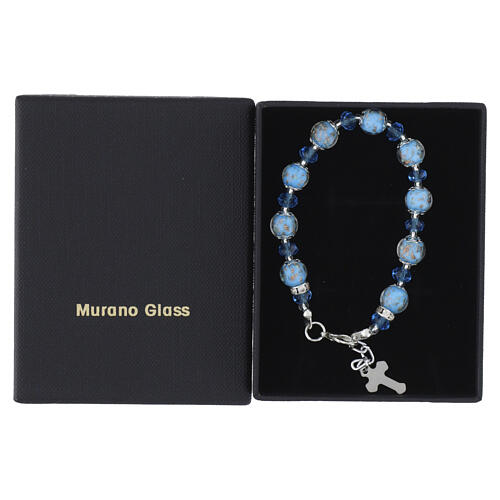 Pulsera perlas Murano 10 mm celeste y cristales Bohemia 5 mm acabado plateado 4
