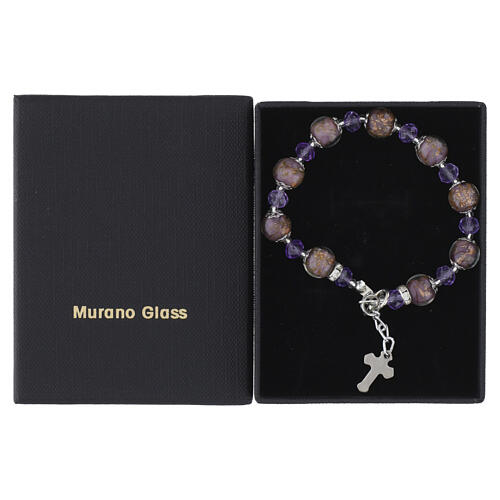 Pulseira contas em vidro de Murano lilás com cristais 5 mm acabamento prateado 4