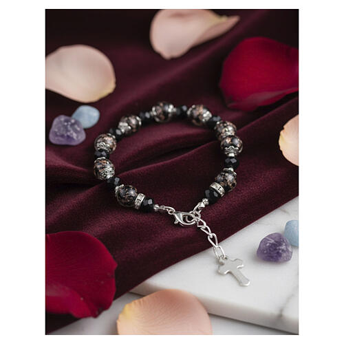 Pulsera mujer vidrio Murano negro 10 mm y cristales Bohemia 5 mm con acabado plata 2