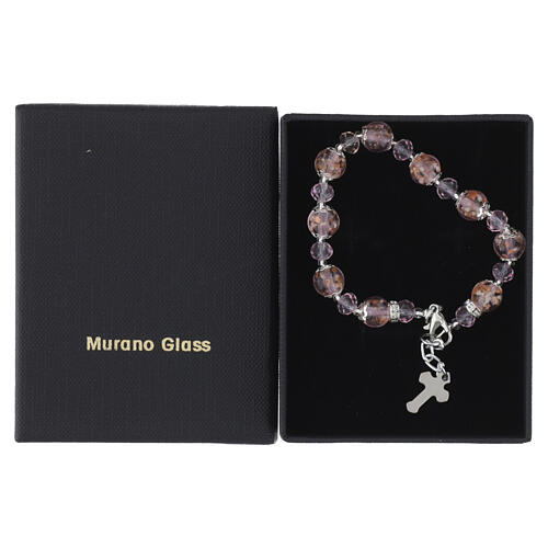 Bracelet perles en verre de Murano 10 mm rose cristaux de Bohême 5 mm finition argent 4