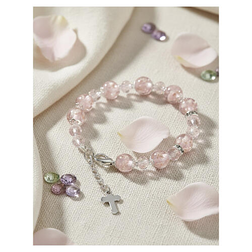 Bransoletka ROSE z koralików ze szkła Murano 10 mm, różowa, kryształy Bohemia 5 mm, srebrne wykończenie 2