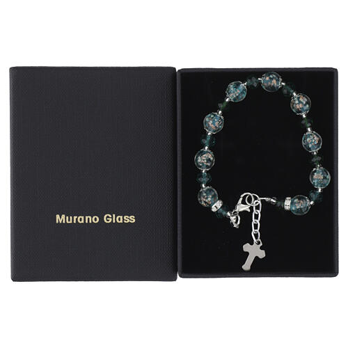 Silver bracelet with 0.4-inch green Murano glass beads and 0.2-inch Bohemian crystals 4