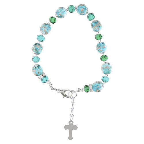 Bracciale verde vetro Murano 10mm e cristalli Boemia 5mm finitura argento 3