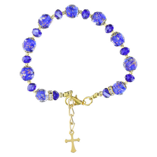 Bracelet in rose-gold finish with 0.4-inch blue Murano beads and 0.2-inch Bohemian crystals 3