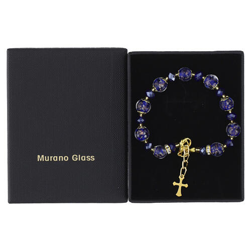 Bracelet doré avec perles de Murano 10 mm bleues et cristaux de Bohême 5 mm 4