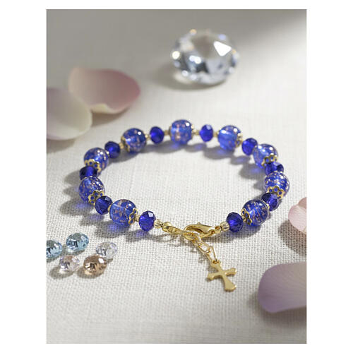 Gold bracelet with 10 mm blue Murano beads and 5 mm Bohemian crystals 2