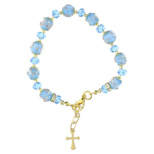 Bracelet with gold finish 5 mm Bohemian crystals and 10 mm sky-blue Murano beads 3