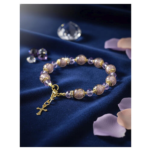 Gold-tone bracelet with 10 mm lilac Murano glass and 5 mm Bohemian crystals 2