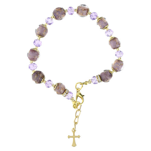 Gold-tone bracelet with 10 mm lilac Murano glass and 5 mm Bohemian crystals 3