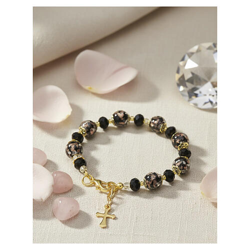 Armband ROSE, Murano-Glasperlen 10 mm und böhmische Kristalle 5 mm in Schwarz, goldfarbene Ausführung 2