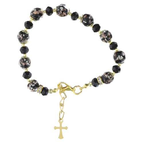 Pulsera con perlas Murano 10 mm negras y cristales Bohemia 5 mm dorada 3